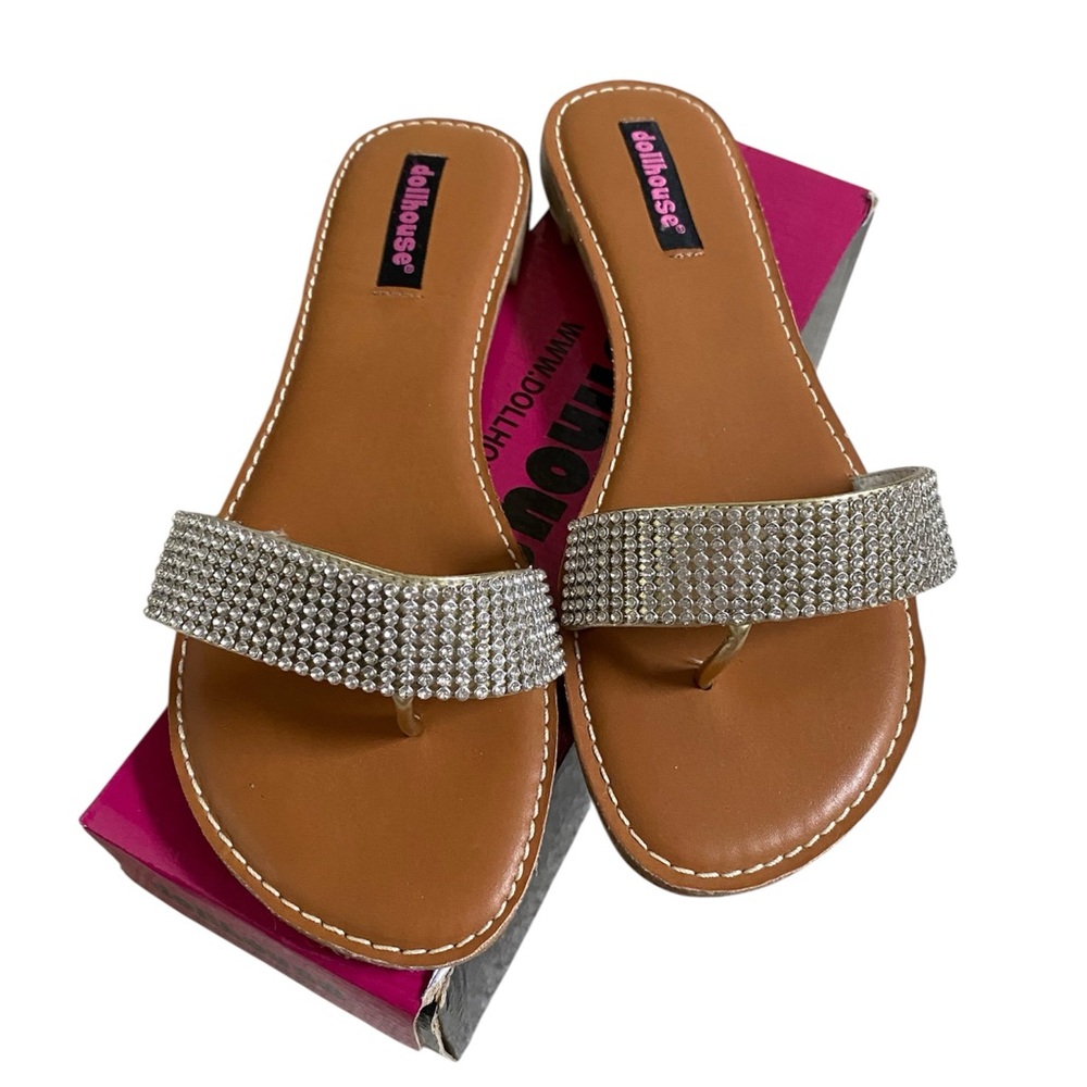 Dollhouse New Y2K 90’s Zarnina Rhinestone Glam Flat Sandals Women’s Size 9 NIB
